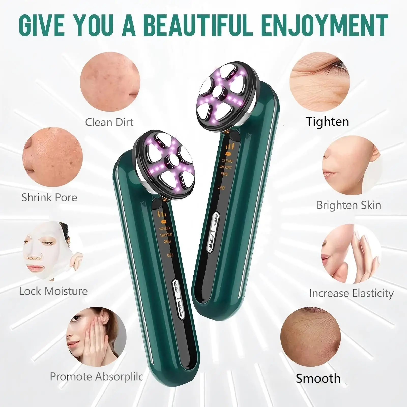 جهاز تجميل الوجه والرقبة بالضوء الأحمر 4 في 1، أداة تدليك الوجه متعددة الوظائف للعناية بالبشرة للانتفاخ وشد البشرة #2