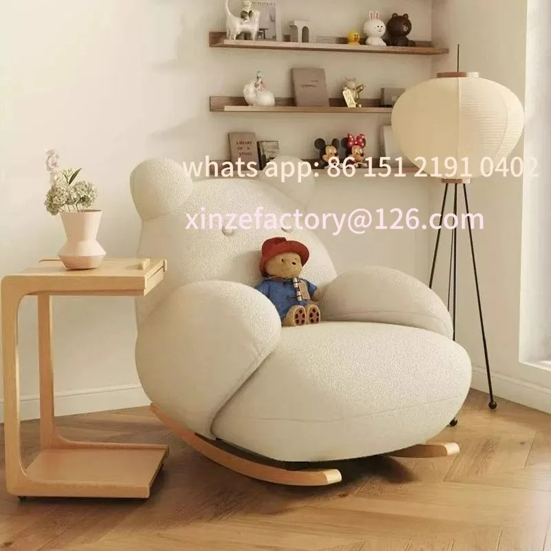 

Customizable bedroom single casual big white rocking chair living room sofa bear chair backrest five-gear adjustment with pedal