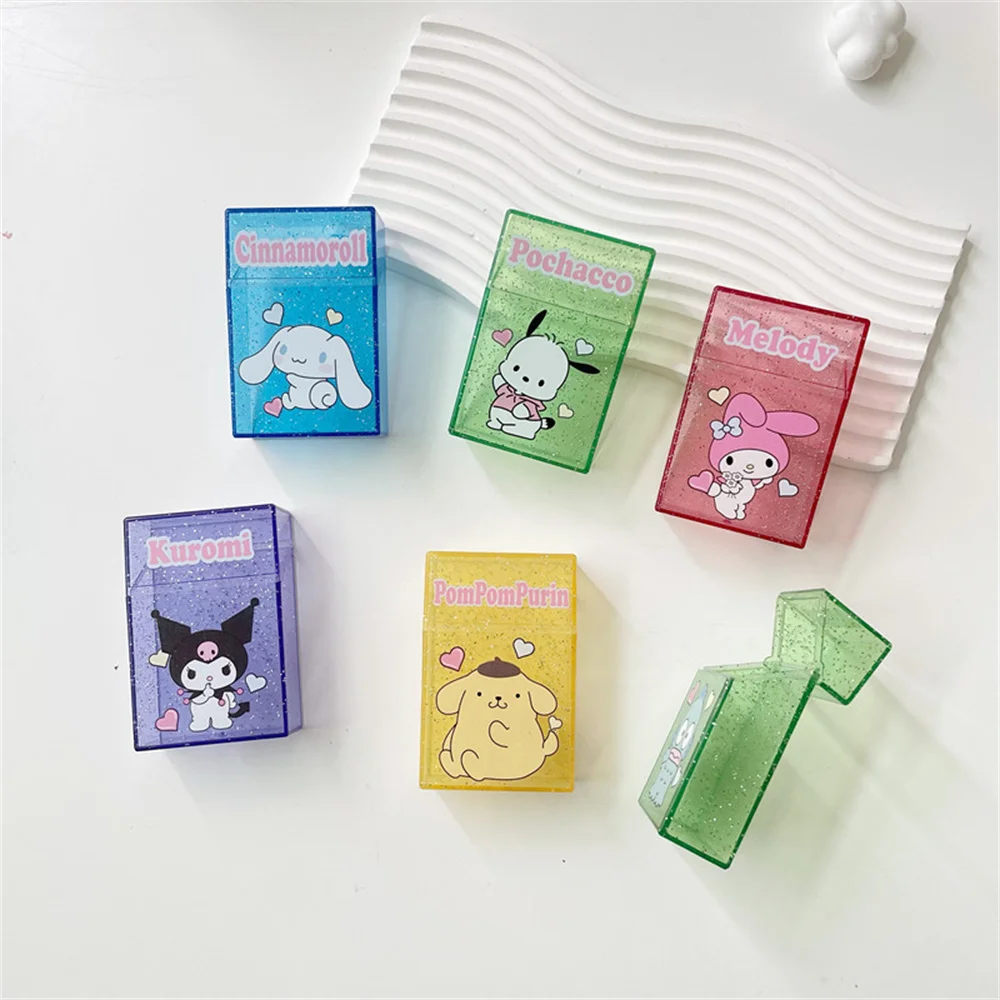 Hello Kitty Transparent Cotton Swab Storage Box Sanrio Melody Kuromi Makeup Jewelry Organizers Smoking Case Smoke Ornaments Gift