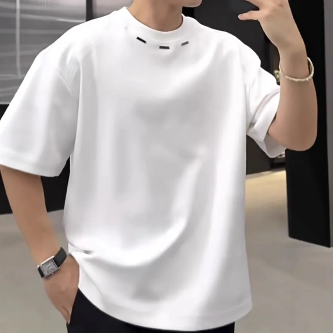 

Summer New Heavyweight Short Sleeve T-Shirt For Men, Fashionable, Simple, High-End Feel, Loose Half Sleeve, Trendy, Cool, Solid