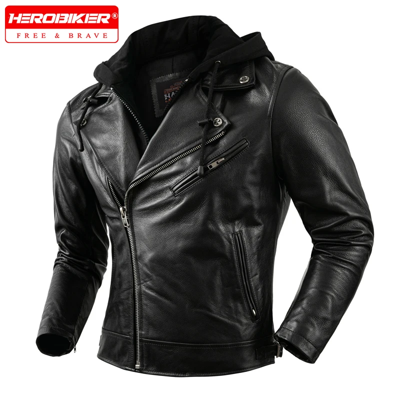 

Новая мотоциклетная кожаная куртка, мужская облегающая куртка из воловьей кожи, осенняя ветрозащитная и теплая внедорожная мотоциклетная куртка с капюшоном