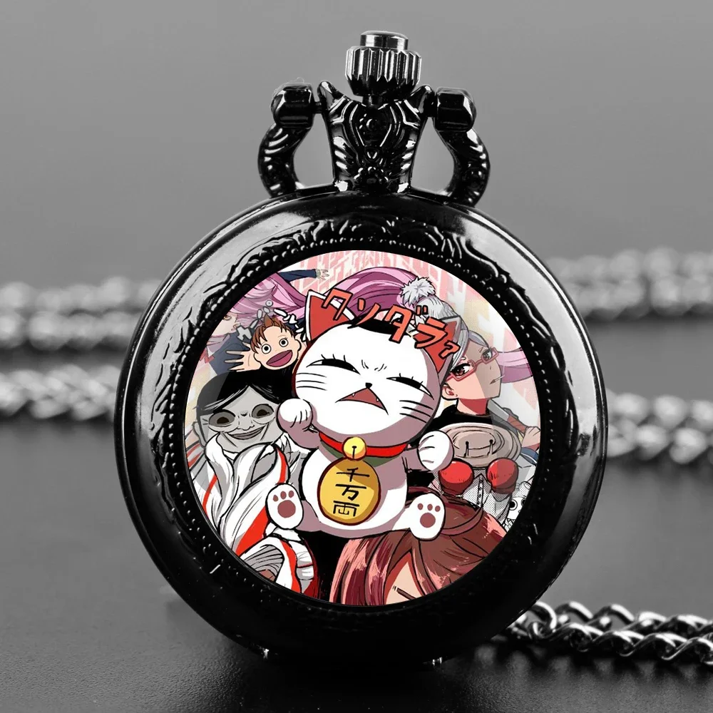 Anime Dandadan Glass Dome Pocket Watch with Chain Necklace Vintage Quartz Pendant Watches Mens Women Gifts