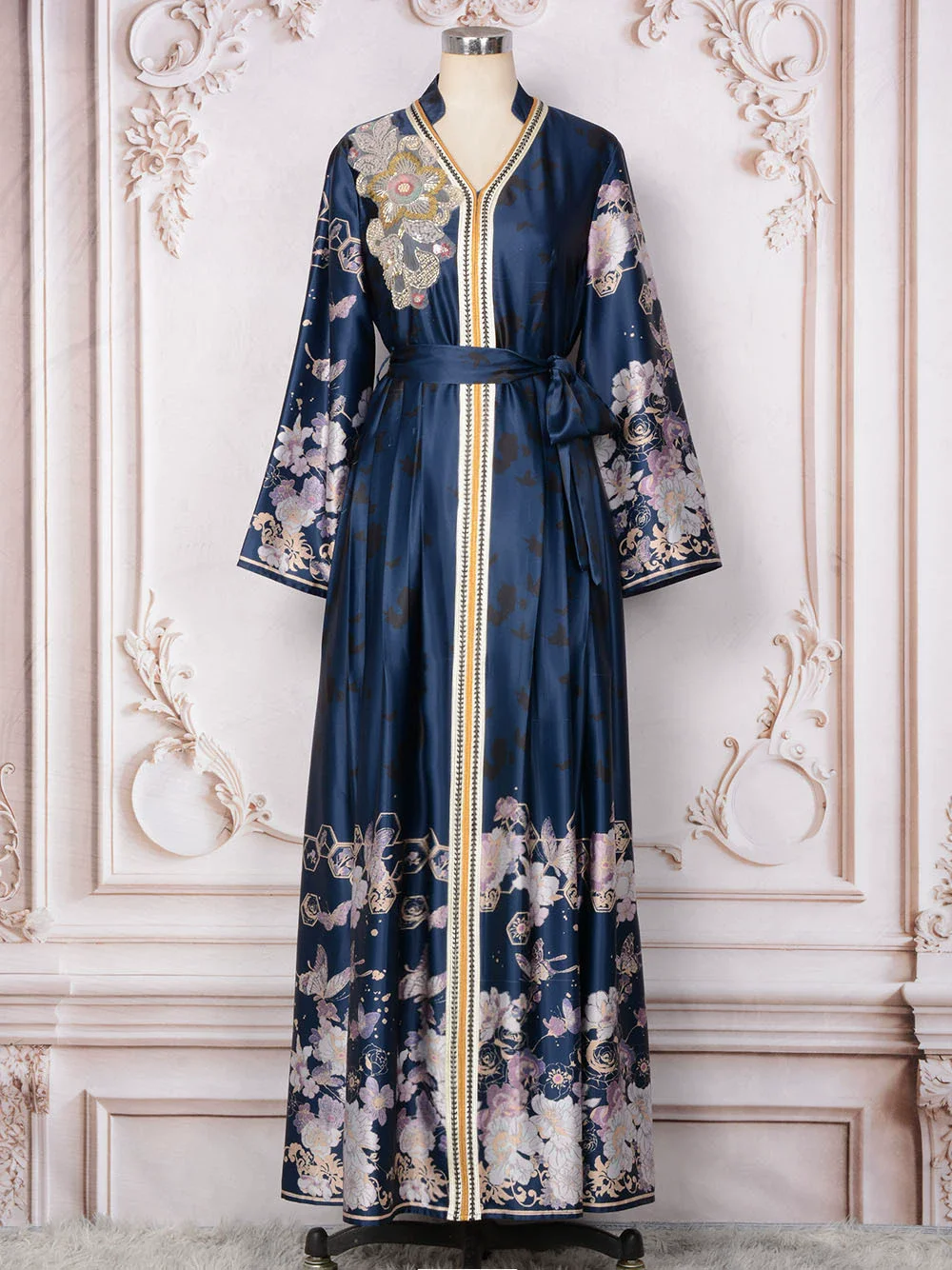 

Middle East Saudi Arabia Dubai print collar dress Muslim luxury fashion robe party dinner evening dress