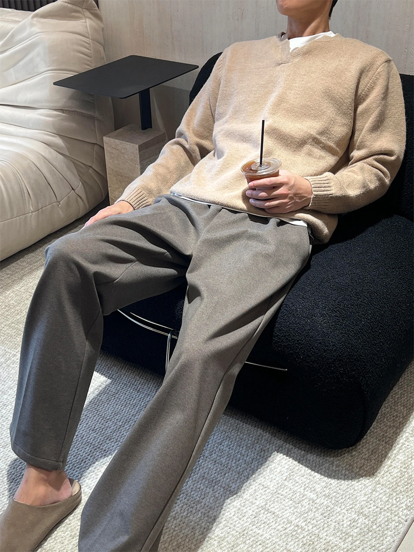 

Cleanfit k ey Casual Men's Tweed Pants American Sle Spor Sweatpants Long Youth ular Autumn Korean Pure Color