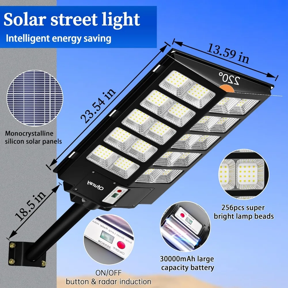 1000W Solar Street Light Outdoor,  Solar Street Light Parking Lot Lights Commercial Dusk to Dawn, 6500k IP67 Waterproof Led