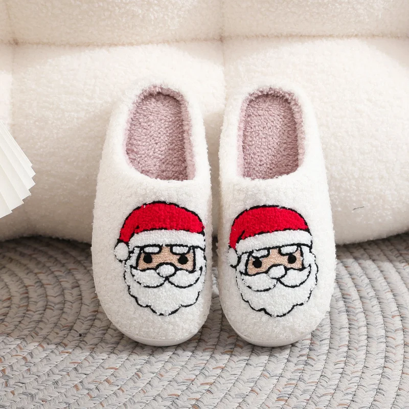 Christmas Santa  Reindeer Slippers for Couples Matching Plush Fuzzy Indoor Shoes His and Hers Cozy Winter Gifts with Thick Soft - Image 2