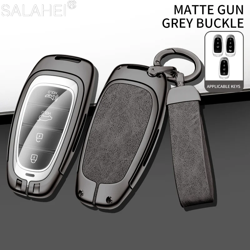 

Metal Leather Car Key Case Cover Shell For Hyundai Tucson Solaris Sonata Hybrid NEXO NX4 Santafe Dn8 2020-2022 Auto Accessories