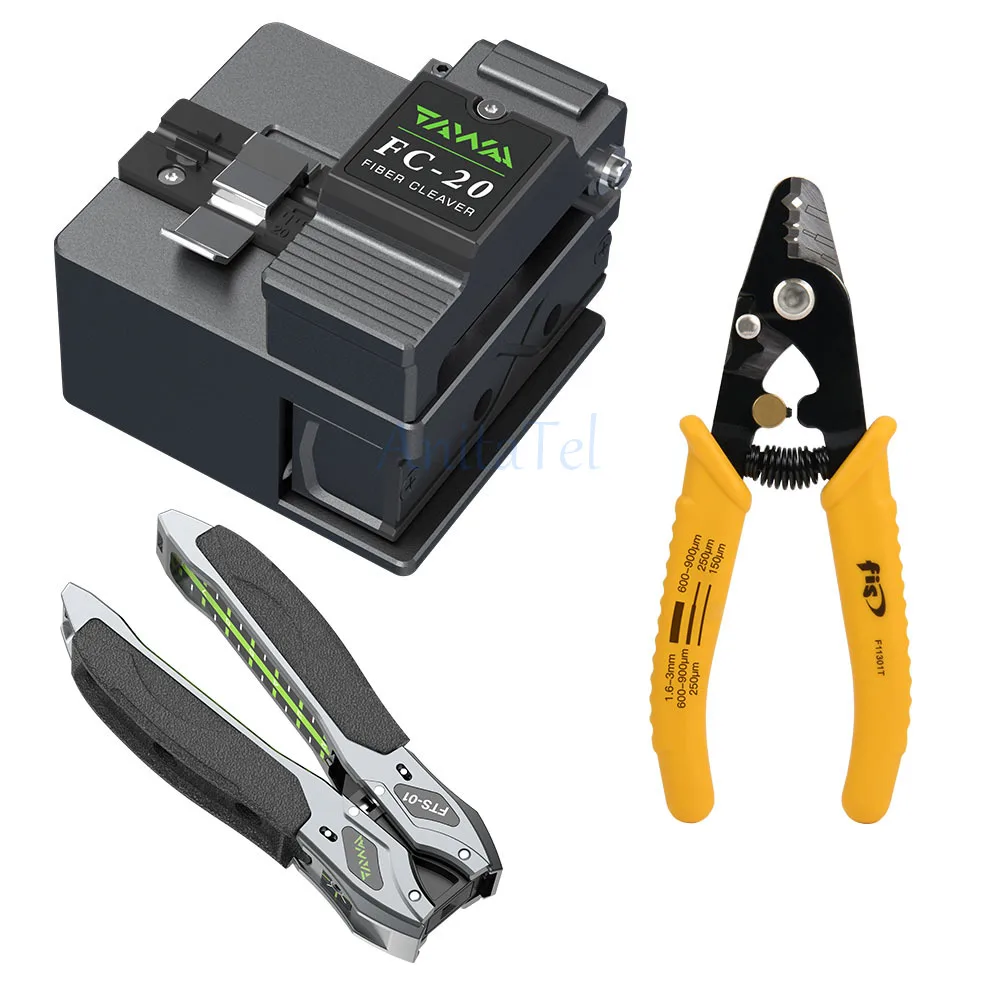 Optical Fiber Toolkits Tawaa FC-20 Optical Fiber Cleaver With CFS-3 Fiber Optic Stripper FTS-01 Drop Cable Stripper Tool kits