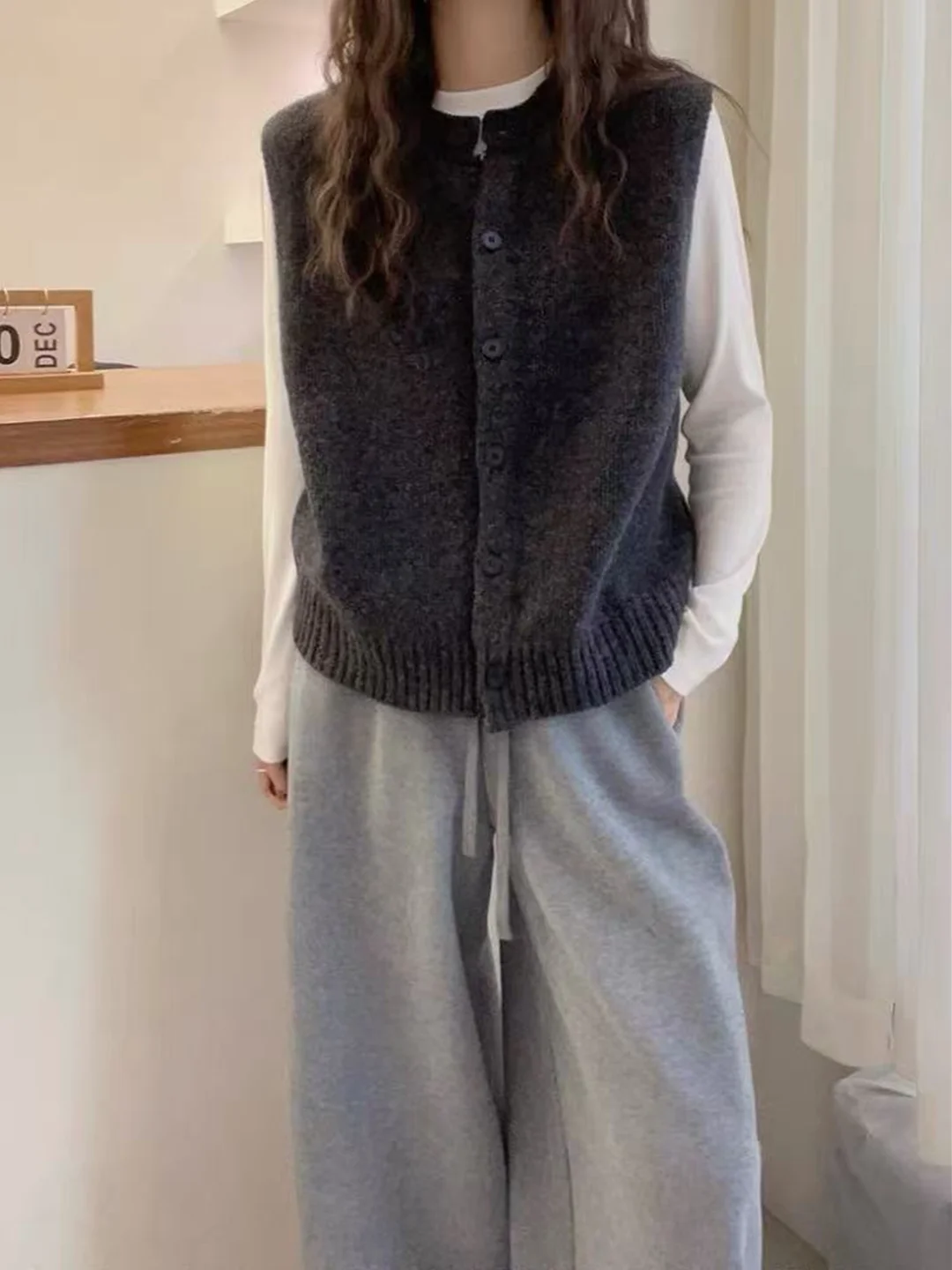 Einfache reine Farbe Camere gestrickte Weste Strickjacke Damen Herbst Winter Schichtung rund Ne Svel Wolloberteil