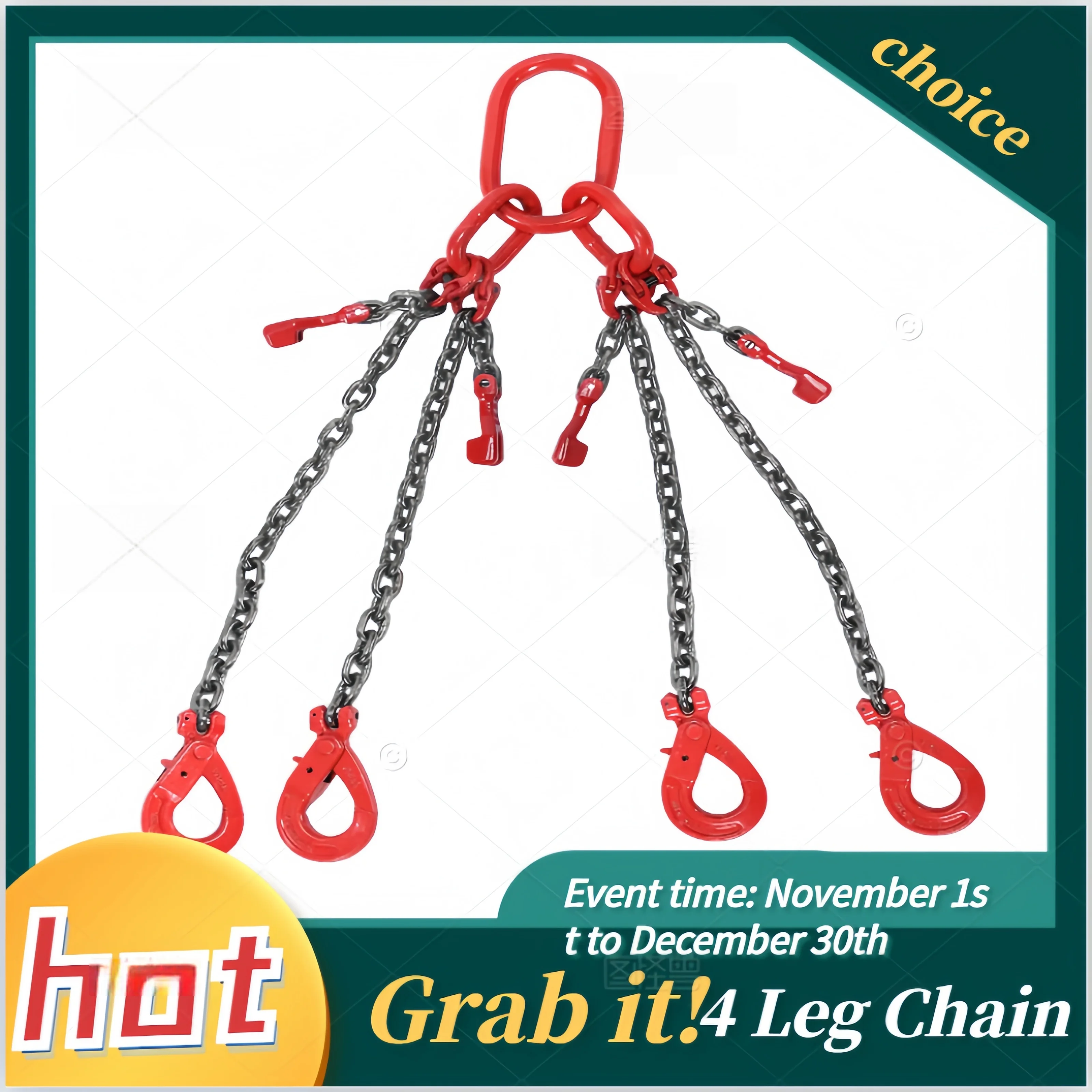 4 Point Lift Chains Rigging with Grab Hook 4 Leg Chain Sling for Lifting Combination Lifting Chain for Large and Heavy Cargo 176