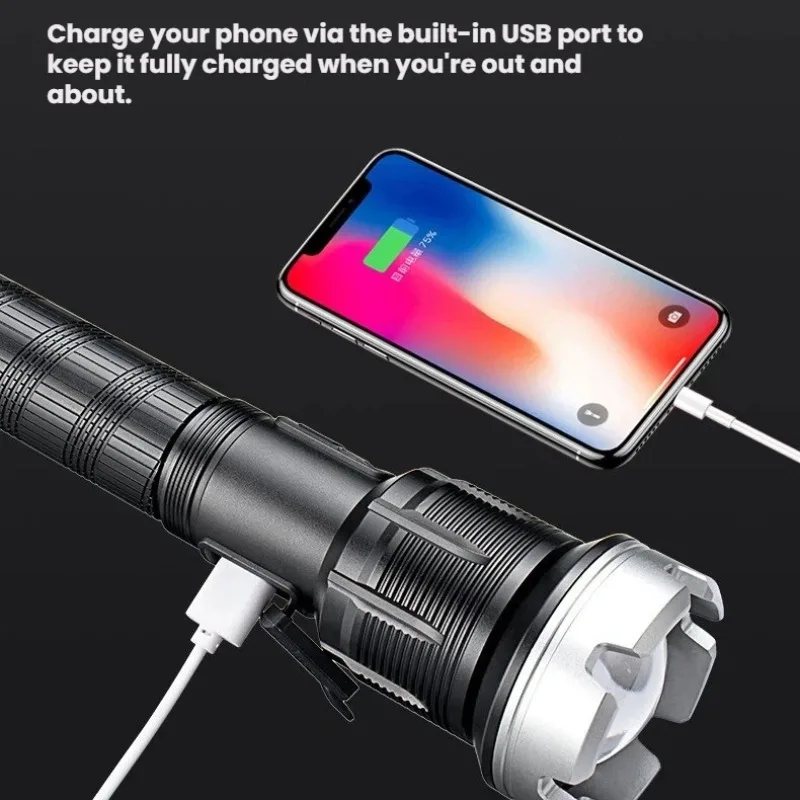 High-power LED Flashlight Telescopic Long-range Power Display Zoom Rechargeable Torch Outdoor Camping Night Fishing view 5