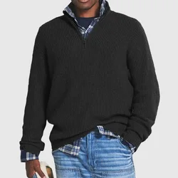 New Half Zipper Sweater Men Fashion Casual Pullover Loose Long Sleeve Sweater Outdoor Work Sweatshirts Autumn Winter Solid Top