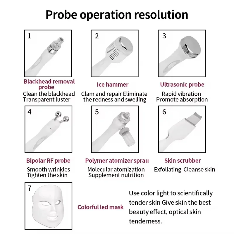 Multifunctional 7 in 1 Facial Cleanser Microdermabrasion Vacuum Spa Equipment Deep Cleanses Hydrates Skin