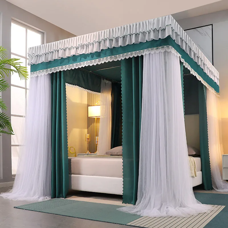 

Двухслойная занавеска принцессы с двойным стержнем, москитная сетка, кружево, толстый кронштейн из нержавеющей стали 25, затемняющая тканевая занавеска.