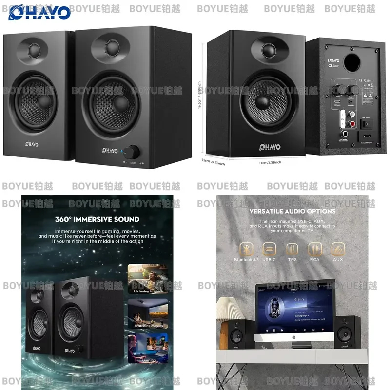 60W Bluetooth 5.3 Computer Speakers Stereo Soundbar for PC Laptop Gaming Music Desktop Audio System with Aux RCA Input view 2