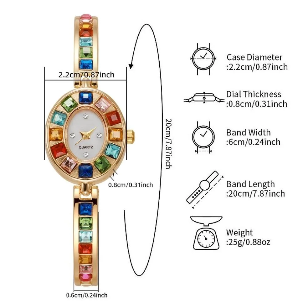 2PCS النساء حجر الراين ووتش مجموعات الطلب الصغير سبيكة السيدات كوارتز ووتش سوار ملون مجاني