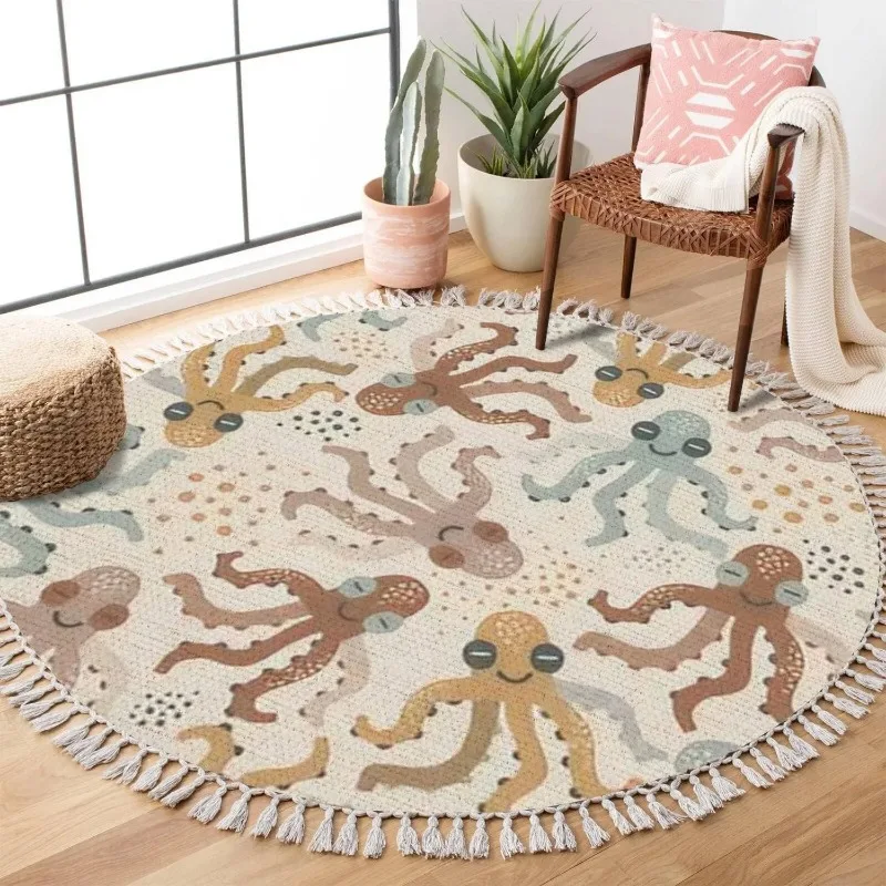 Carpet for Living Room Artistic Pattern Round Soft Coffee Table Rug Cute Cartoon Color Fluffy Bedroom Bedside Mat Alfombra 양탄자