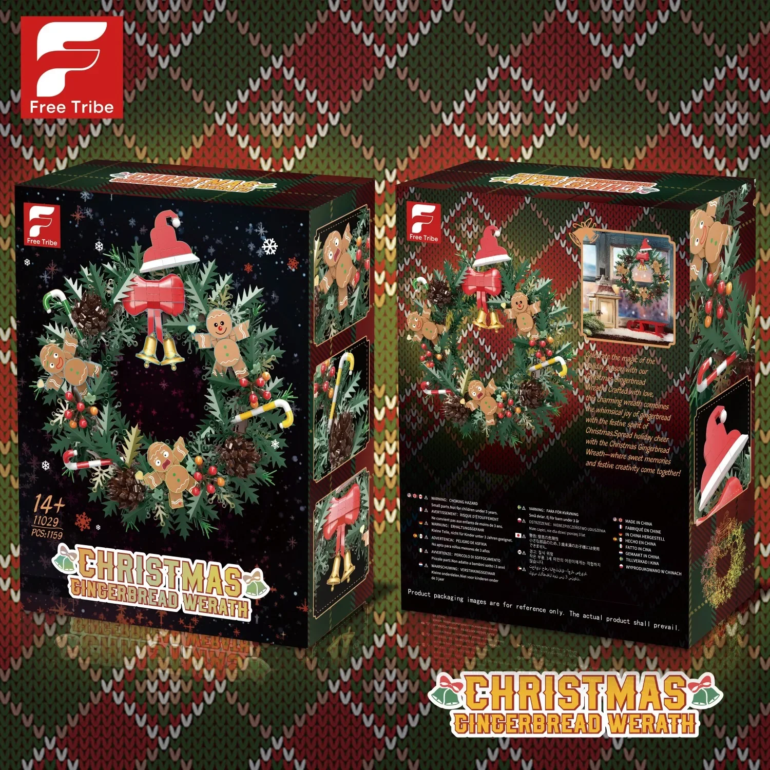 1159 pçs natal homem de gengibre guirlanda blocos de construção sino doce cana pinha guirlanda modelo tijolos férias deco crianças brinquedos