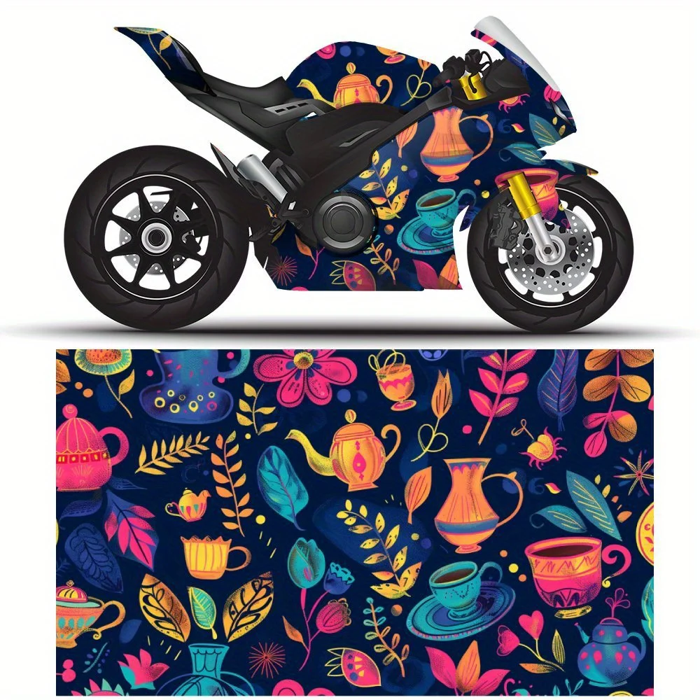 

Самоклеящаяся наклейка из ПВХ для мотоцикла, 2 шт., с красочным чайным сервизом и цветочным узором, пленка для кузова мотоцикла, подходит для большинства моторов