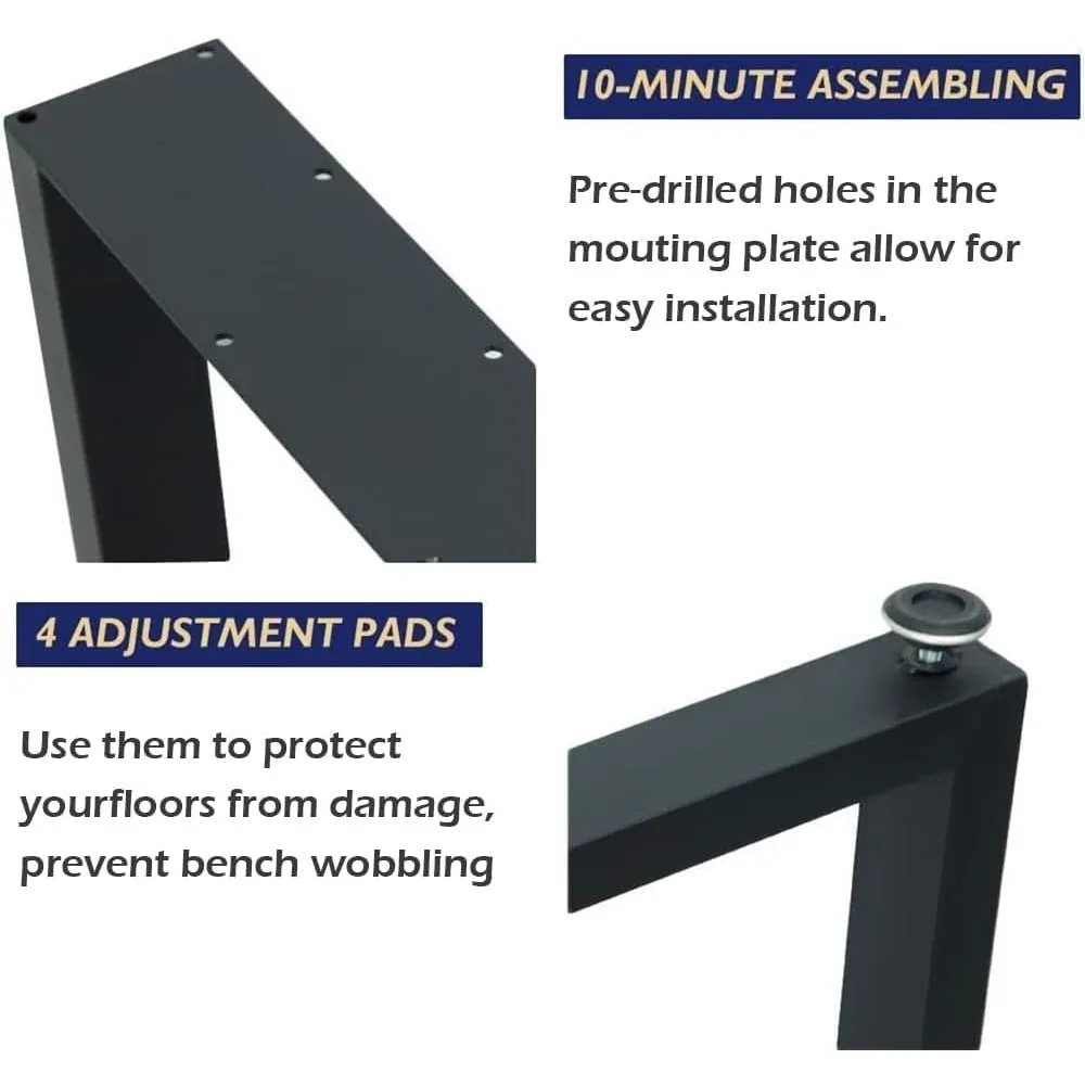 16 Inch Triangle Metal Bench Legs with Backrest Bracket Set of 2 - DIY Project for Outdoor & Indoor Use