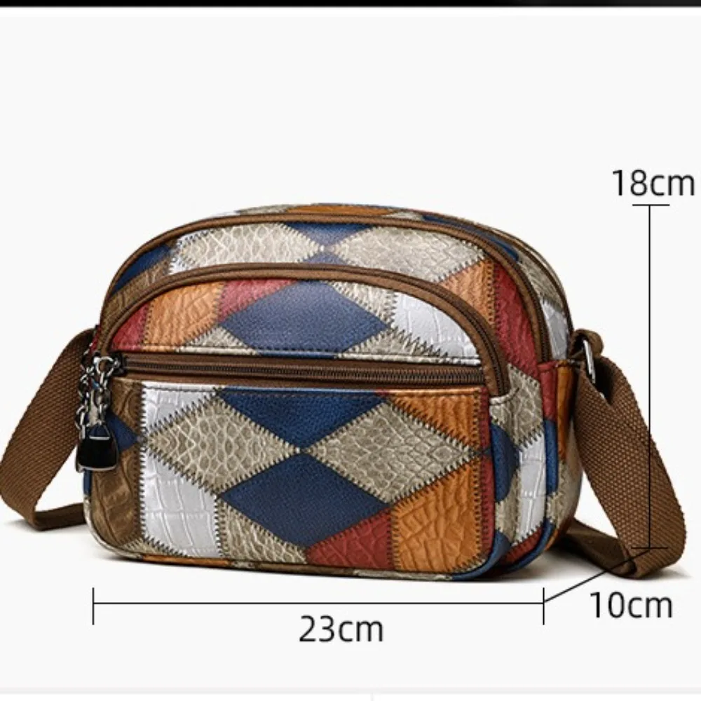 Bohemian Style Patchwork Contrasting Shoulder Bag Splicing Contrast Design Vintage Patchwork Cross-body Bag Multi Layer