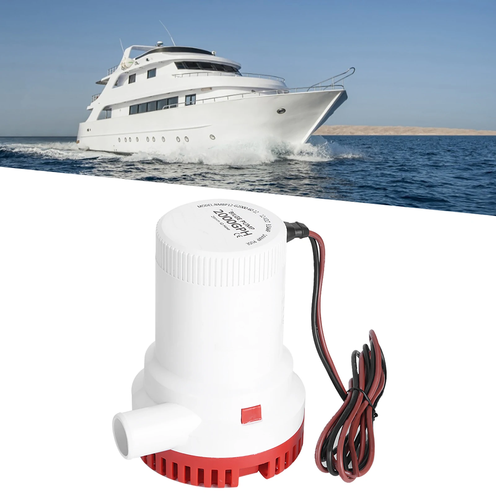 2000GPH Electric Bilge Pump Boat Water Discharge Pump Marine Ignition Protected 12V Drain Pump Electric Bilge Pump Bilge Pump