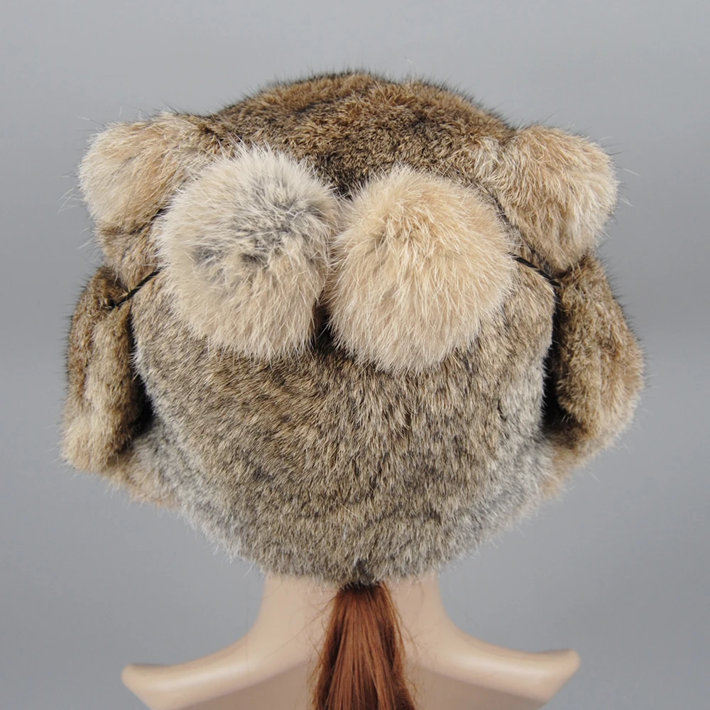 New Lady Winter Warm Real Rabbit Fur Hat berretto da neve cappelli invernali per le donne ragazze vera pelliccia Knit Skullies berretti cappello