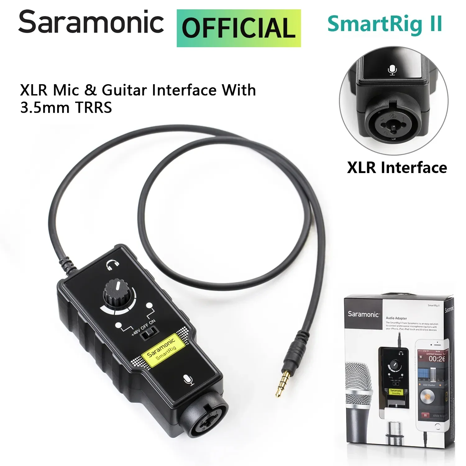 Saramonic SmartRig II Professional Mic&Guitar Audio Interface Preamplifier Audio Adapter Mixer for iPhone iPad Android devices