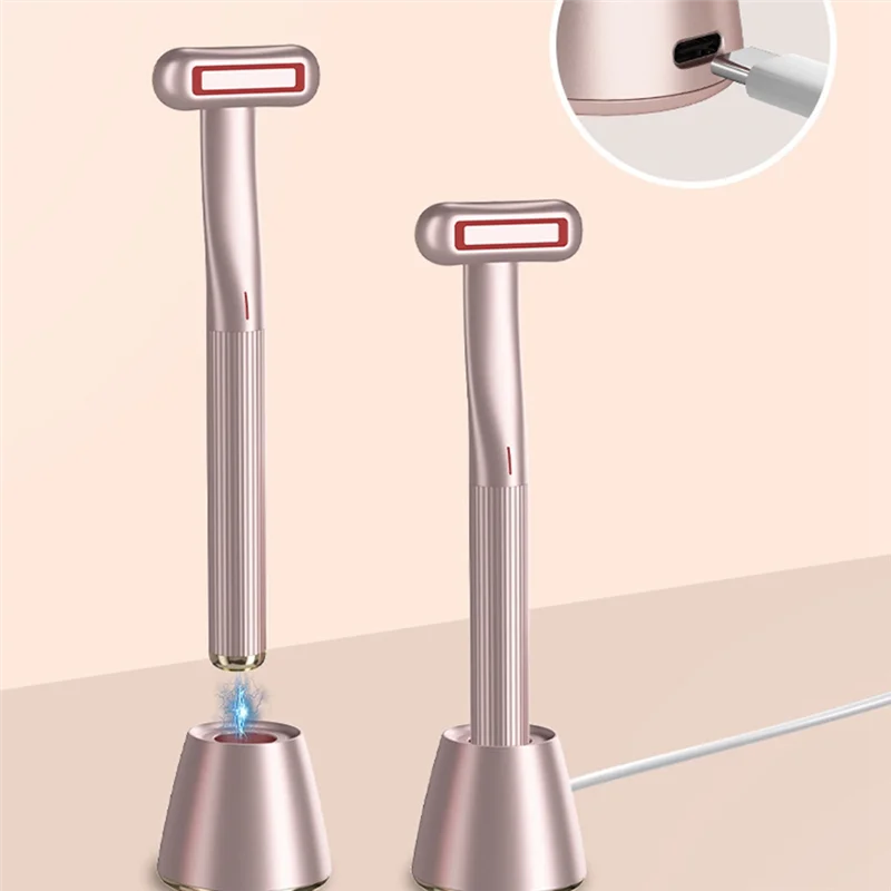 

AA20-Трапевтический теплый массаж лица, красный светодиодный светильник, 4-в-1, инструмент для ухода за кожей, палочка, уменьшение морщин, антивозрастные инструменты для ухода за лицом (розовый) Du