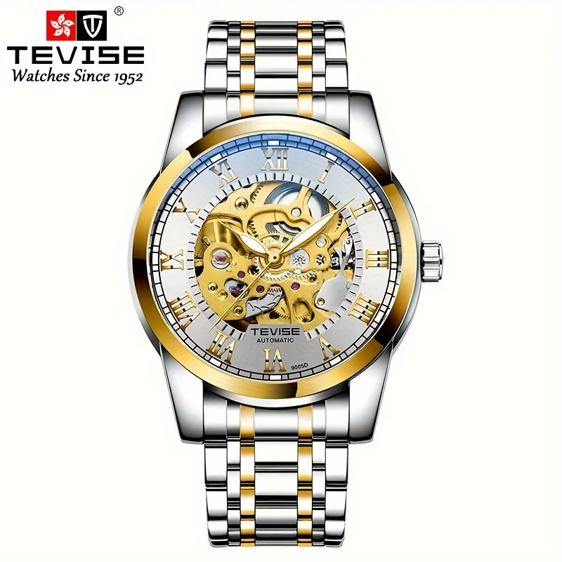 Tevise Mechanical Watch for Man Business Watch HOLLOW Wristwatch Automatic Watch Gold Luxurious Watch