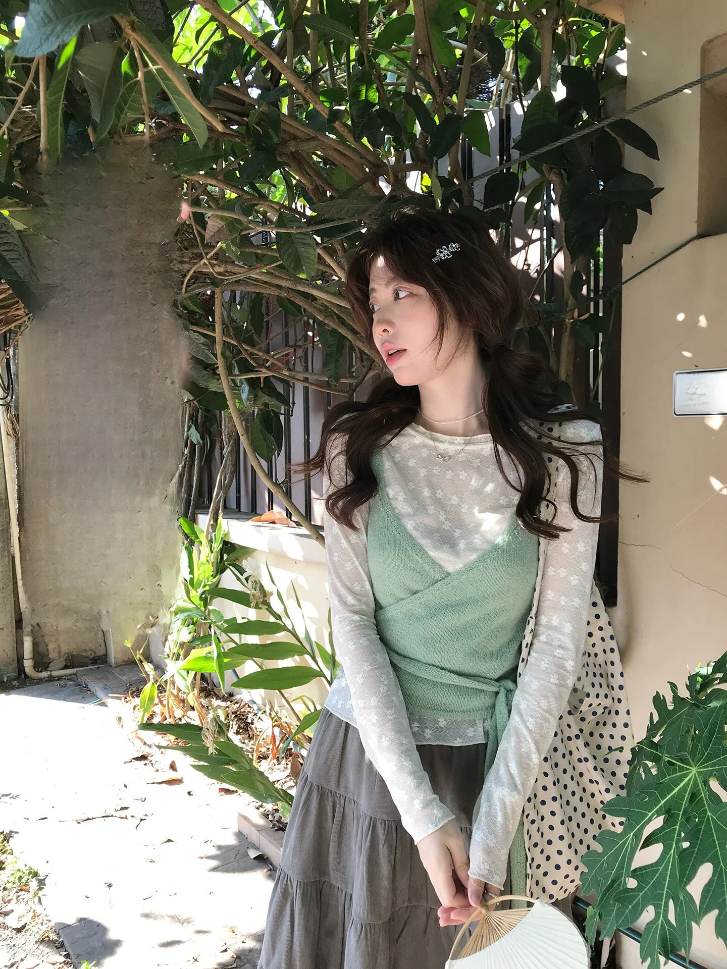 

PtonUmi Mint Tea Knot Cross Strap Knitted Vest Sweet Sle ort Length Color Ci Walk Daily Wear Ladies' Outerwear