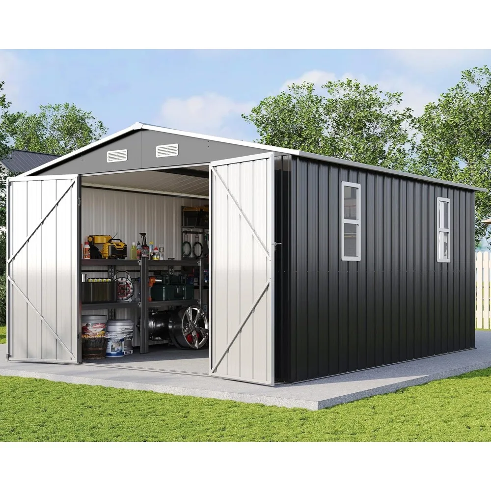 

Металлический сарай 10x12x6.6 футов с распашными двойными дверями, вентиляционными отверстиями, усиленным стальным каркасом для заднего двора, сада, мастерской, DIY, на заказ