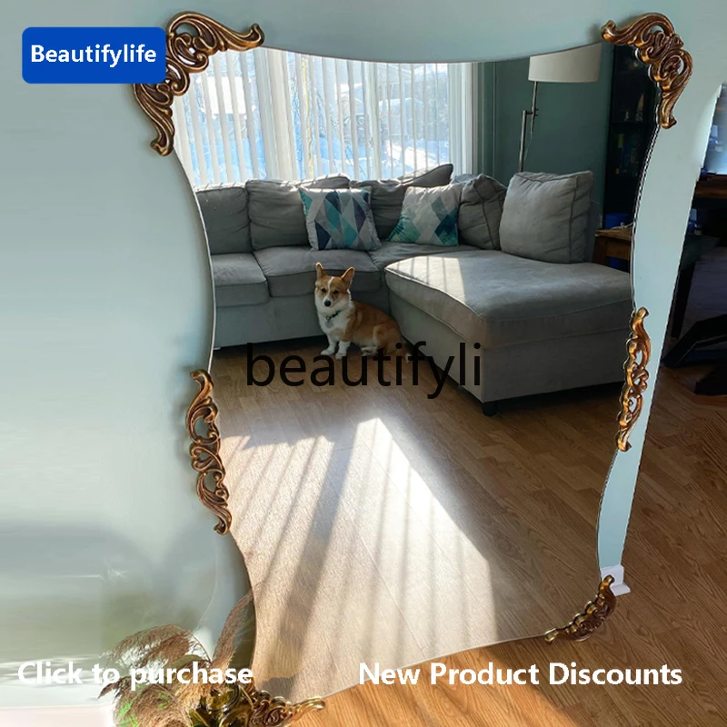 

cqy French retro full-length mirror, full-length mirror, wall-mounted wall-mounted household floor-to-ceiling mirror at the door