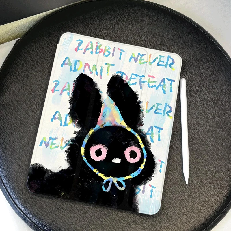 Doodle Black Bunny Smart Cover Case for Pro 11 2nd 3rd 4th IPad 5th Generation 9.7 Inch 10.9 10th Gen IPad 10.2 8th 9th Gen