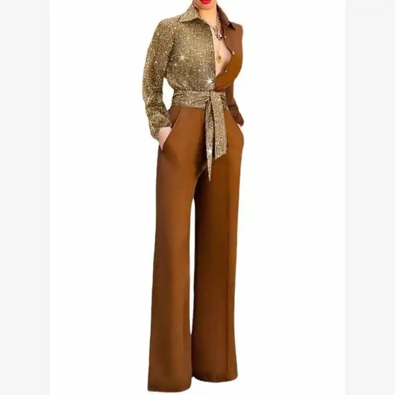 Tuta casual sexy V-ne Pantaloni lunghi a vita alta da donna Street Sle Tessuto in poliestere Collezione estiva Faionable One-piece