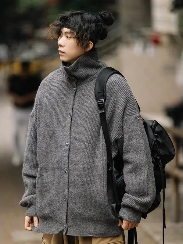 

High-End Japanese Retro Button-Up Cardigan High Ne Sweater ex Autumn Winter Warm Loose Couple Knitted Outerwear