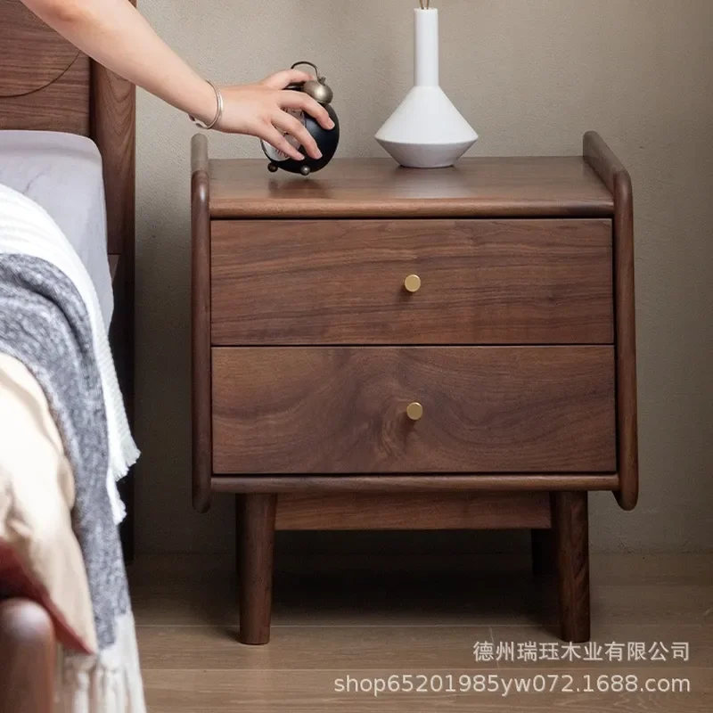 Nordic Simple Black Walnut Bedside Table Cherry Wood Solid Wood Bedroom with Drawers Storage Nightstand Cabinet