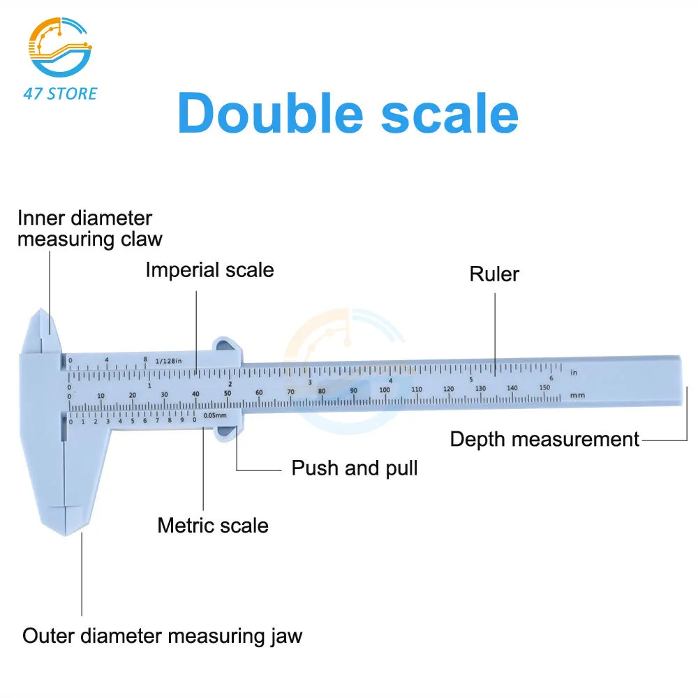 80/100/150mm Mini Plastic Sliding Vernier Depth Diameter Caliper Gauge Ruler Micrometer Double Scale Rulers Measuring Tools