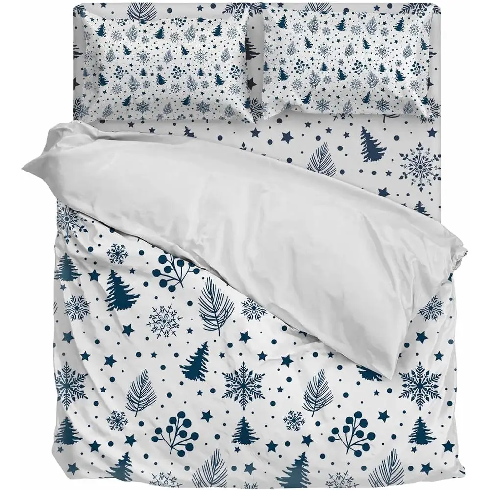 

Duvet Cover Caliornia King Size Chrisas Blue Hand-painted Cartoon Xmas Tree lakes Sot Bedding Set Comorter Cover 4 Pieces 1 Duve