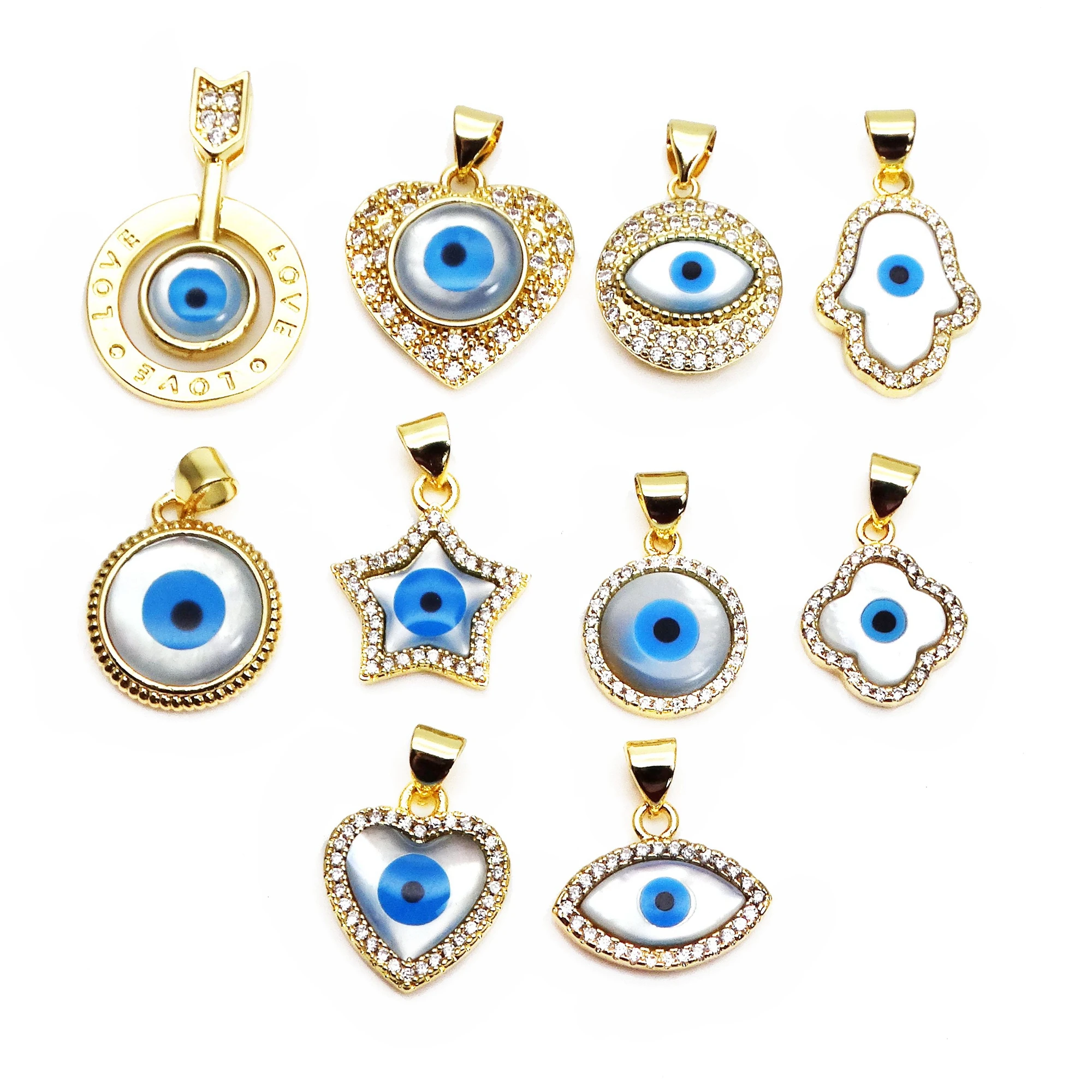 Shell Magic eyes pendants charms Micro inlay zircon copper Gold plated  palmar pendant DIY women necklace make accessorie