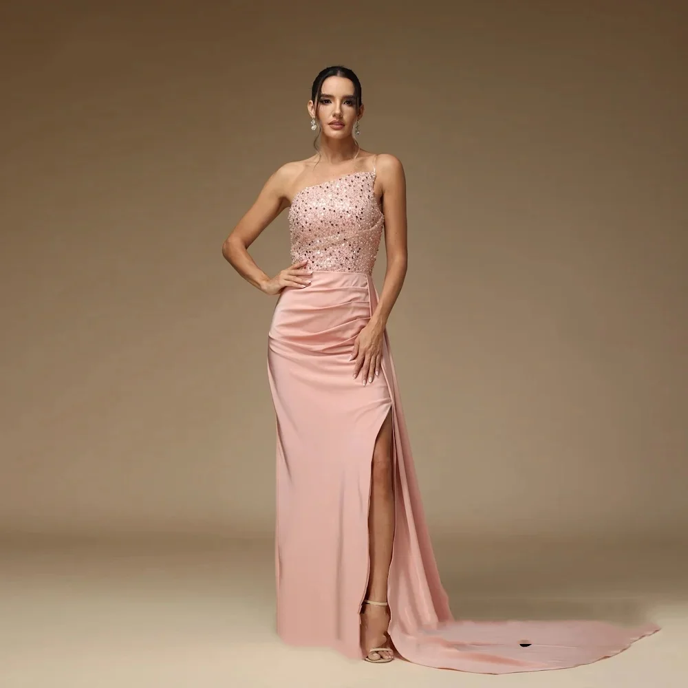 Muloong Strapless Sweep Train Women Elegant And Pretty Luxury Prom Dress