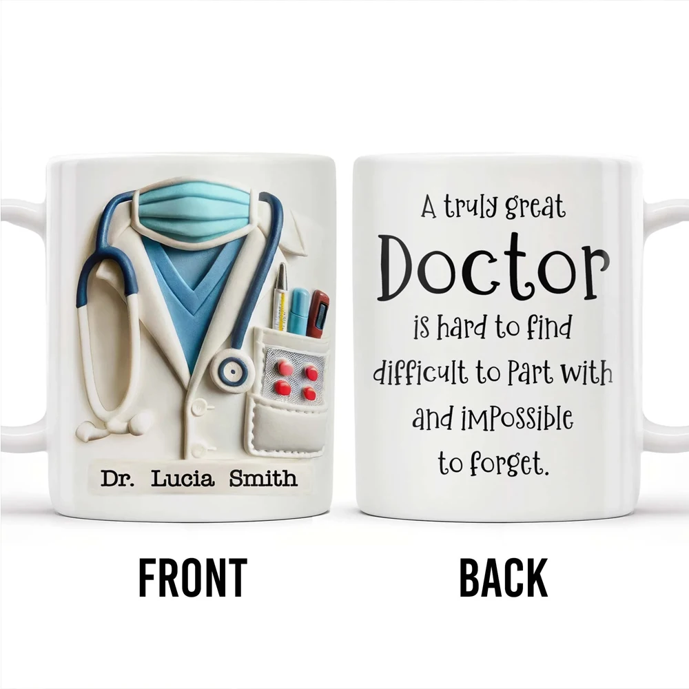 Spécial docteur's Day - Tasse en céramique avec nom personnalisé - Tasse pour boissons chaudes/froides de 11 oz - Cadeau sans BPA pour médecin/infirmière