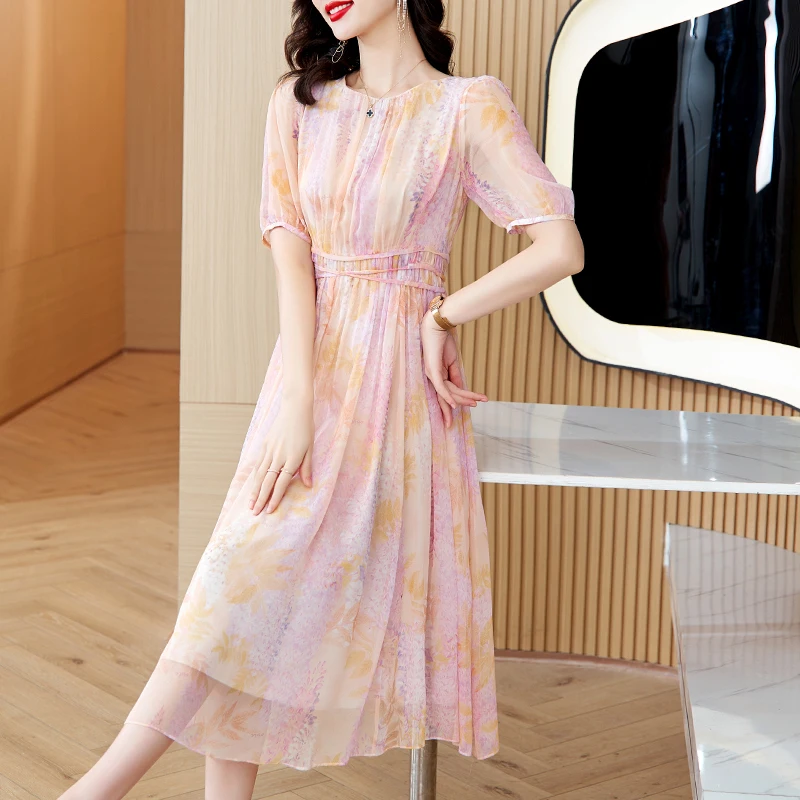 

Spring Summer Luxury Silk Chic V-neck Long Dress Print Dress for Weddings Woman Elegant Guest 2025 Korean Festival Midi Dress