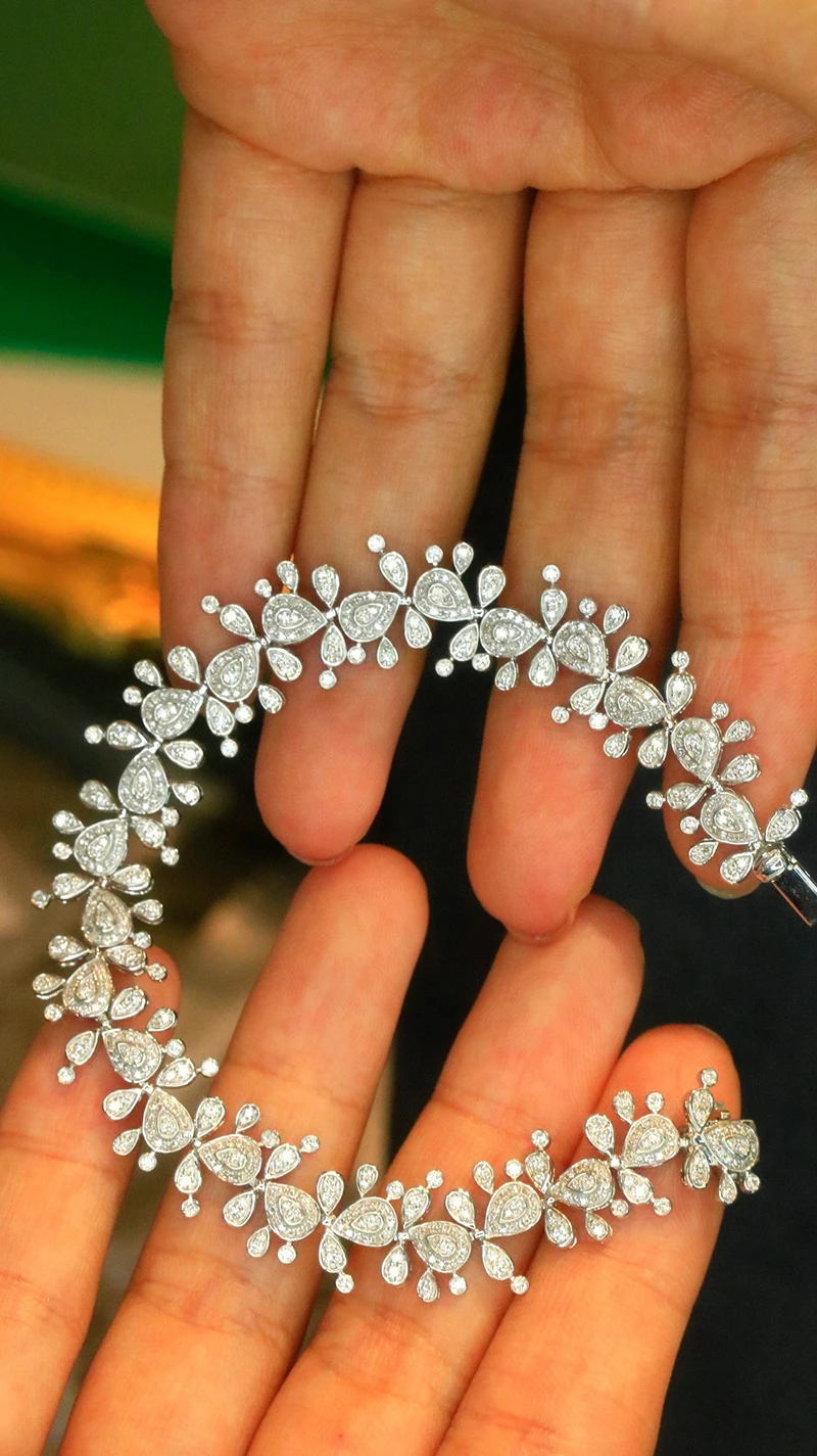 LUOWEND 100% 18K White Gold Bracelet Luxury Romantic Style 2.0carat Real Natural Diamond Bracelet for Women High Party Jewelry