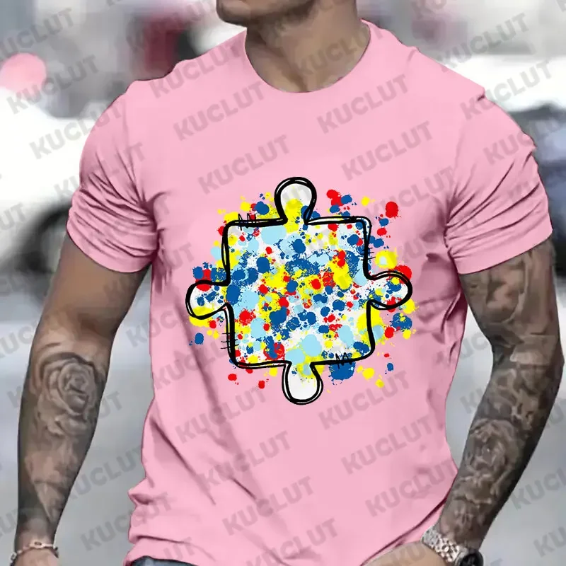 Men\'s T-Shirt Autism Awareness Puzzle Piece Print Male Tshirt Casual Fashion Soft Fashion Tees Clothing Harajuku Graphic Tops