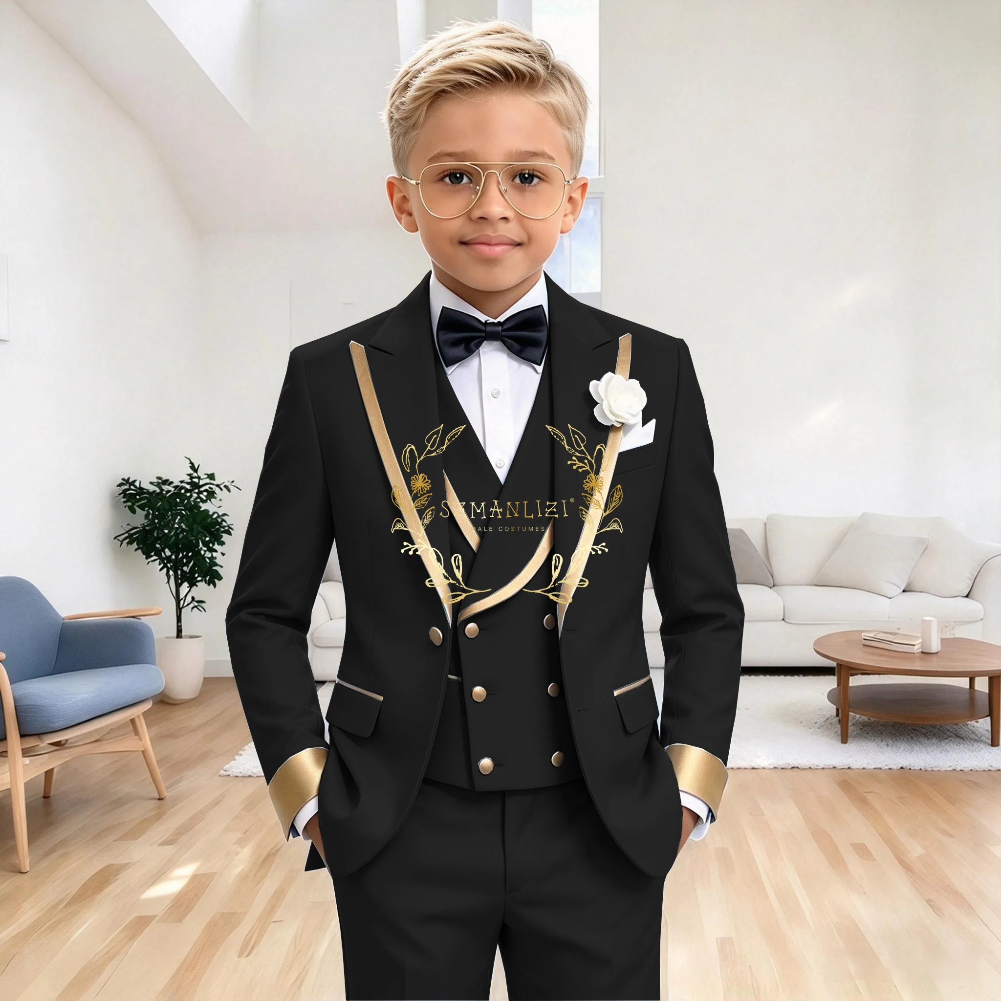 Formal Sky Blue Boys Suits Wedding Tuxedo 3 Pieces Kids Slim Fit Jacket Vest Pants Birthday Party Sets School Performance Outfit