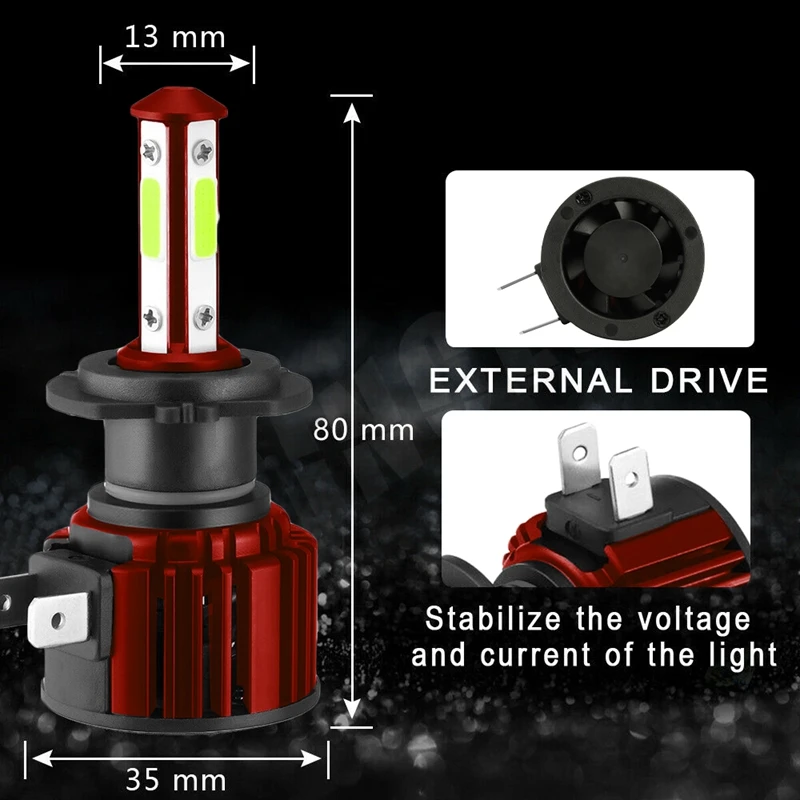 Kit lampadina faro LED combinato 4X 4 lati H7 + H7 8000K blu Hi & Lo Beam 30000LM