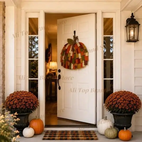 Handmade Patchwork Pumpkin Door Hanger,Warm Rustic Fall and Thanksgiving Decor,Large Foldable Farmhouse Harvest Wall Ornament