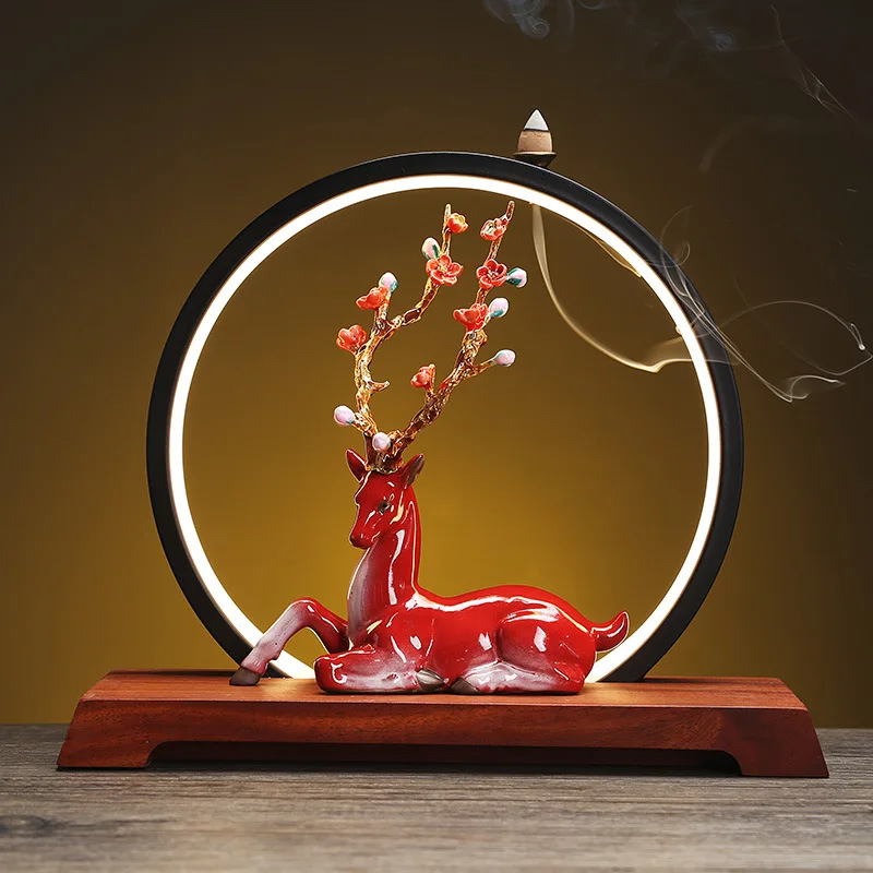 Imagem -04 - Cerâmica Plum Blossom Deer Incenso Queimador Artesanato Led Suporte de Refluxo Ornamento Censer Home