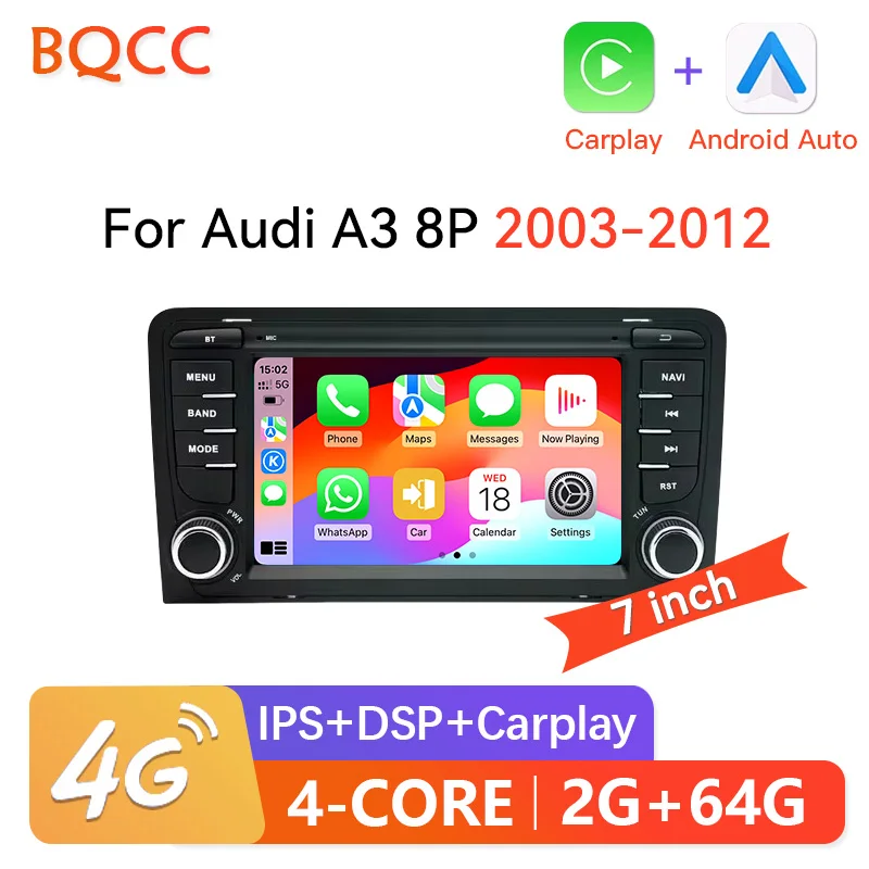 7 Inch 2 Din Android Car Radio For Audi A3 8P 2003-2011 S3 RS3 Sportback Multimedia Player Navigation GPS Carplay Auto Head Unit